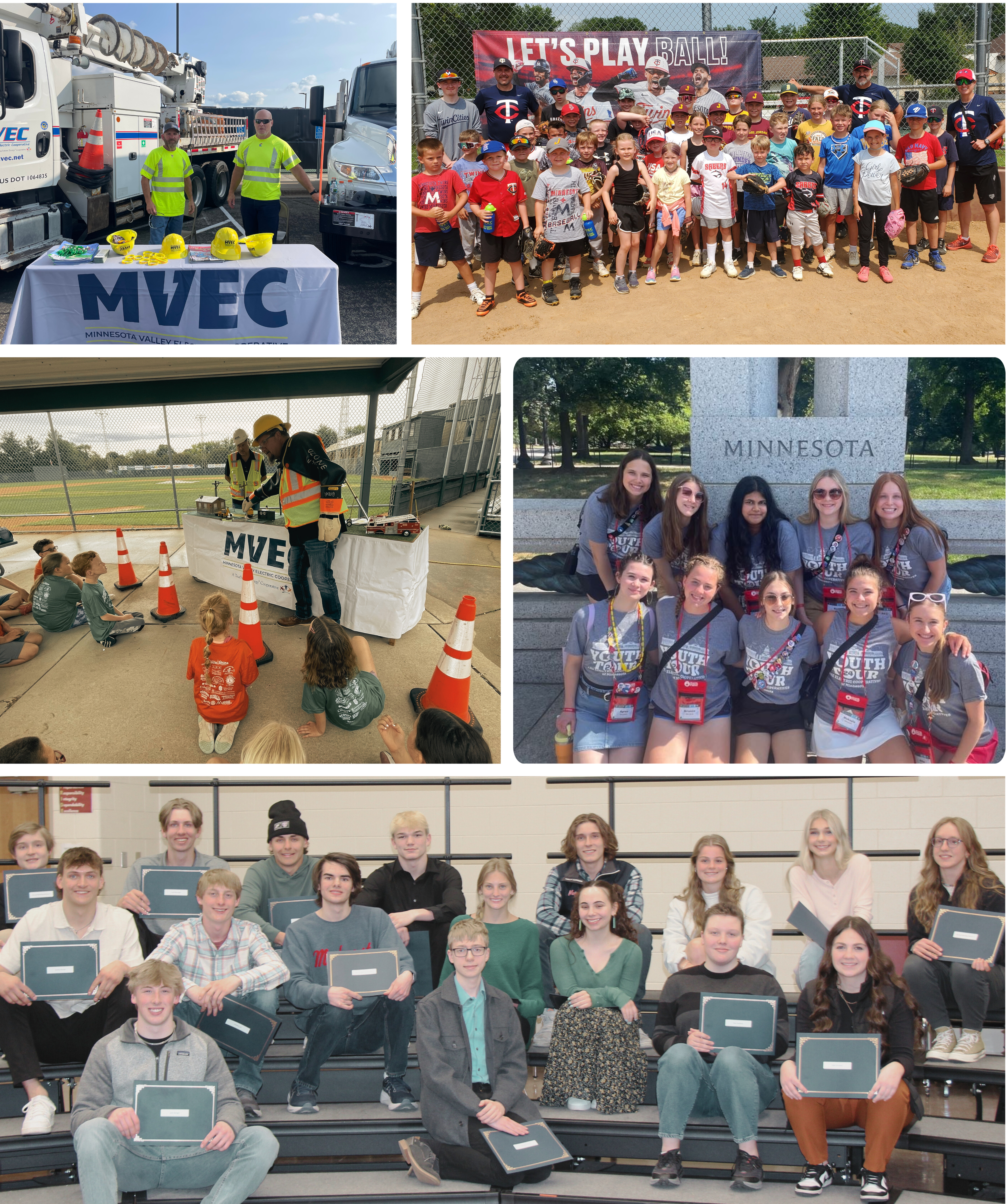 Collage or MVEC youth events, baseball clinic, scholarships, safety demonstrations